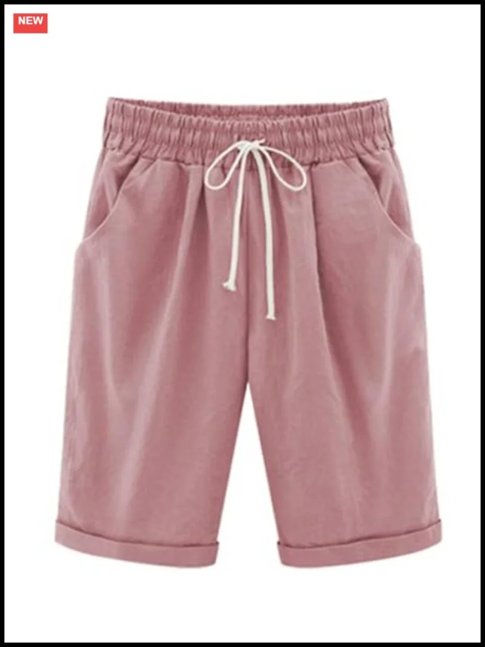Women's Bermuda Shorts Cotton Elastic Waist Knee Length Drawstring
